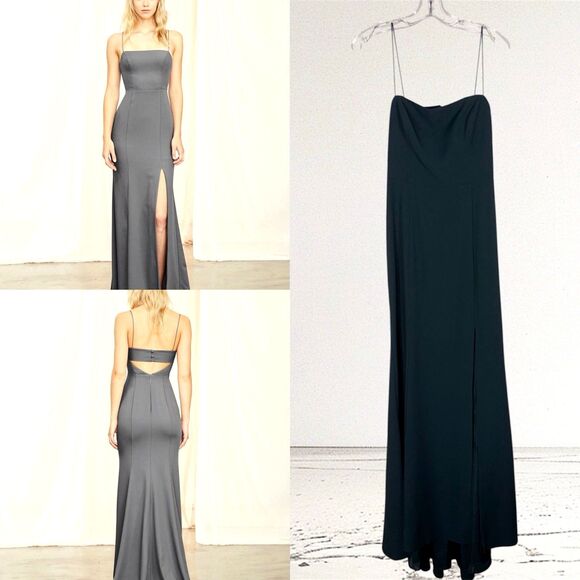 Amsale Jade Bridesmaid Dress Spaghetti Straps Cutout Back Size 8 - Picture 1 of 9